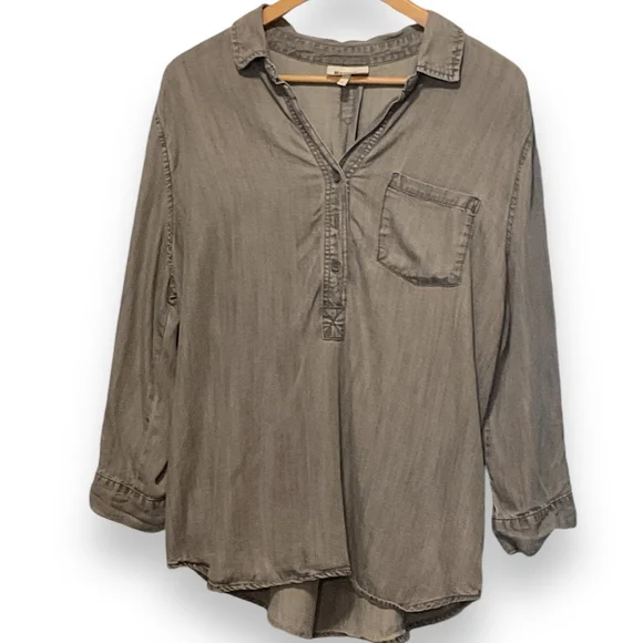 Hester & Orchard button front v neck slouchy tunic Shirt, Gray wash , Size L - Picture 2 of 10
